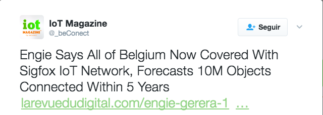 ENGIE gestionará 10 millones de objetos conectados en Bélgica a través de la red @SIGFOX